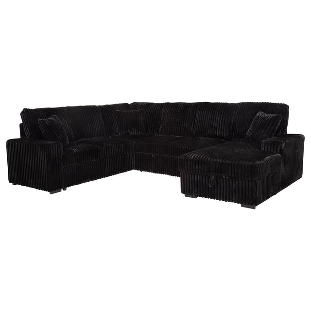 Devonshire Sleeper Sectional Sofa Storage Chaise Black - Tampa Furniture Outlet