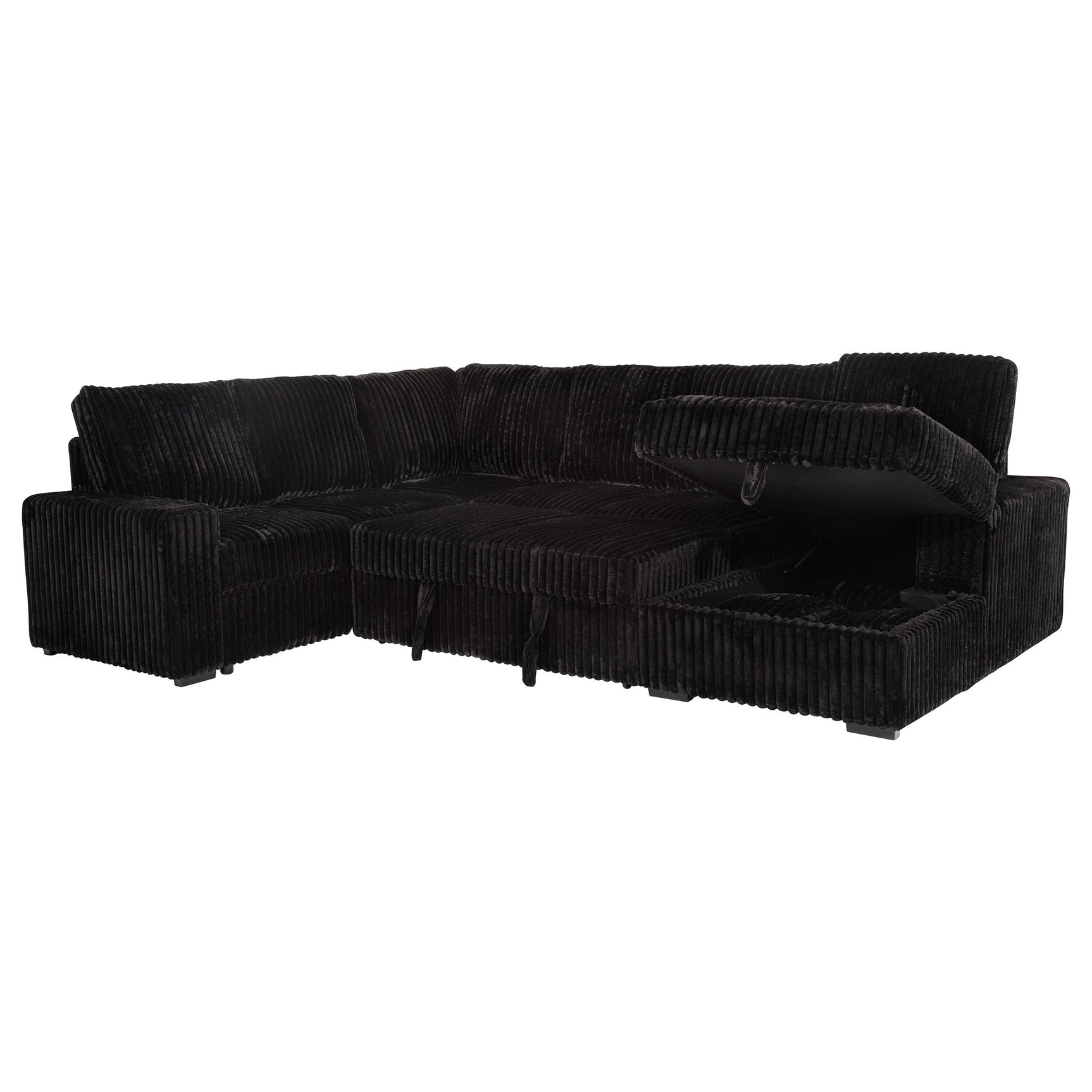 Devonshire Sleeper Sectional Sofa Storage Chaise Black - Tampa Furniture Outlet