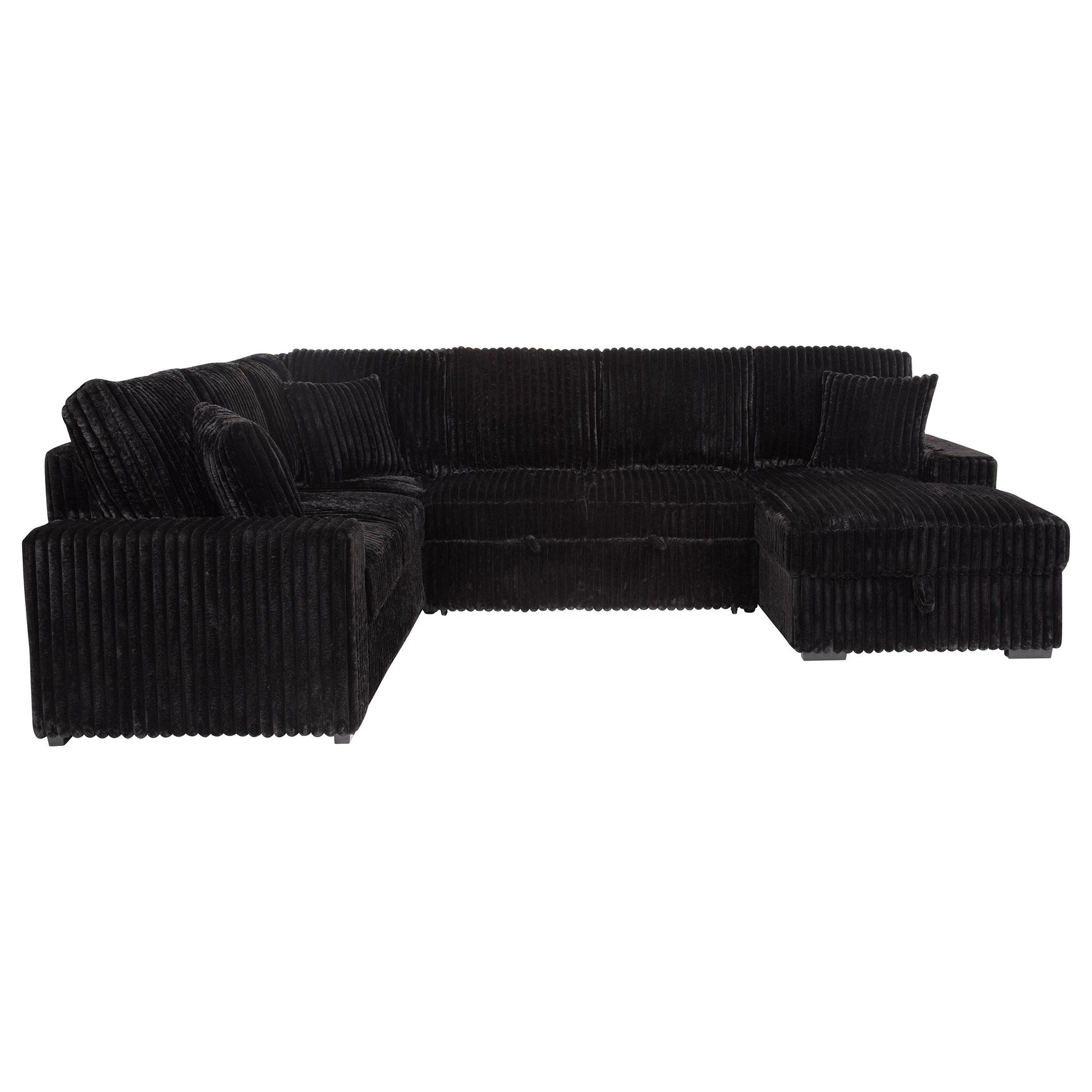 Devonshire Sleeper Sectional Sofa Storage Chaise Black - Tampa Furniture Outlet
