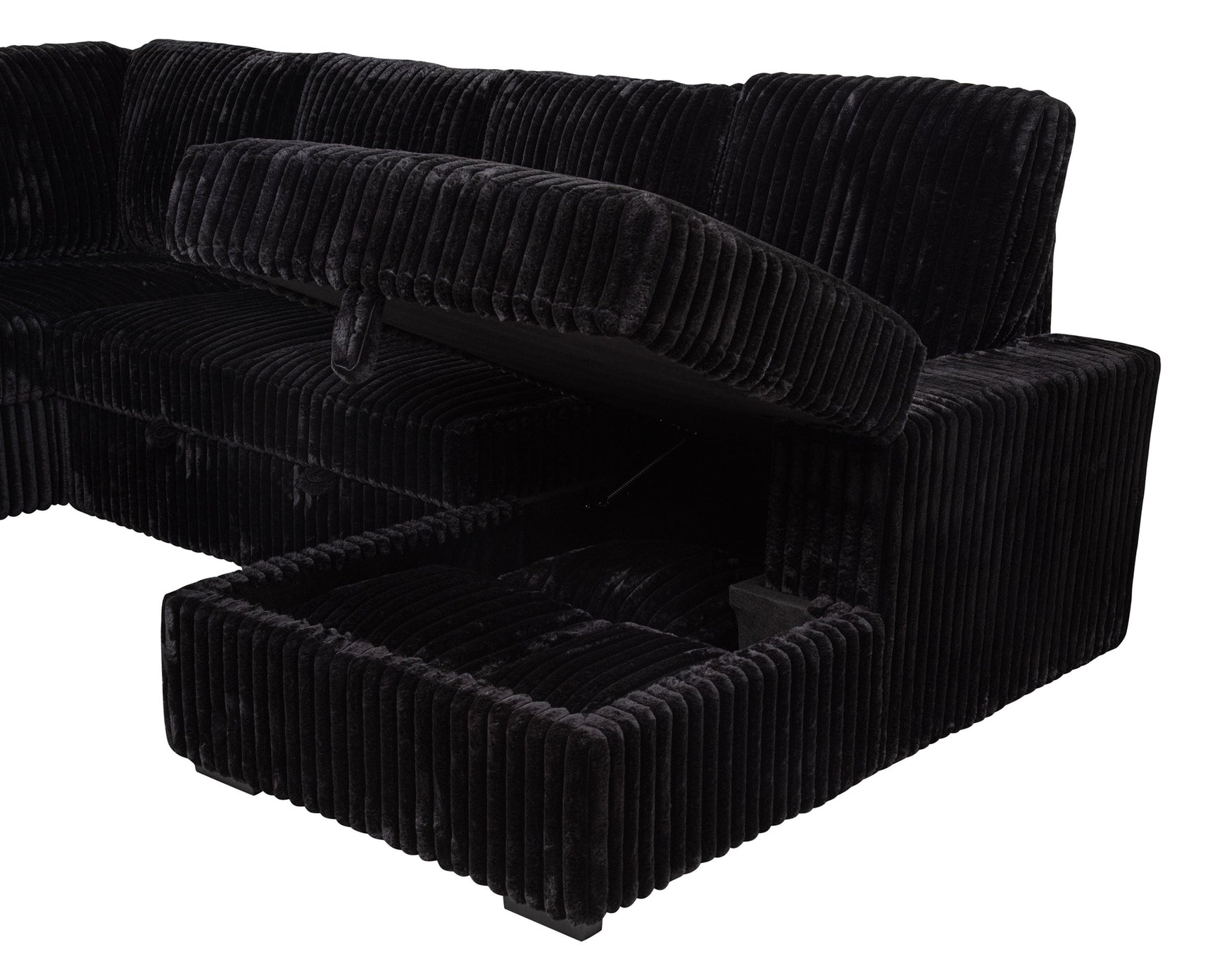 Devonshire Sleeper Sectional Sofa Storage Chaise Black - Tampa Furniture Outlet