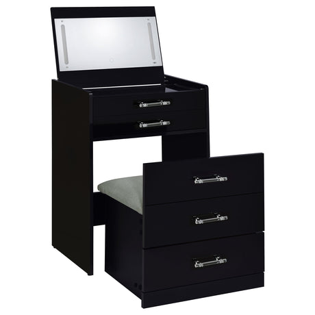 Danbury 3-drawer Makeup Vanity & Stool Set Black High Gloss - Tampa Furniture Outlet