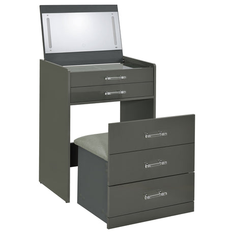 Danbury 3-drawer Makeup Vanity & Stool Set Grey High Gloss - Tampa Furniture Outlet