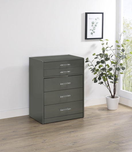 Danbury 3-drawer Makeup Vanity & Stool Set Grey High Gloss - Tampa Furniture Outlet