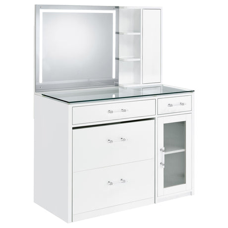 Flora 2-drawer Vanity Set with LED Mirror White High Gloss - Tampa Furniture Outlet