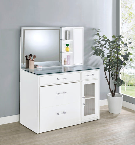 Flora 2-drawer Vanity Set with LED Mirror White High Gloss - Tampa Furniture Outlet