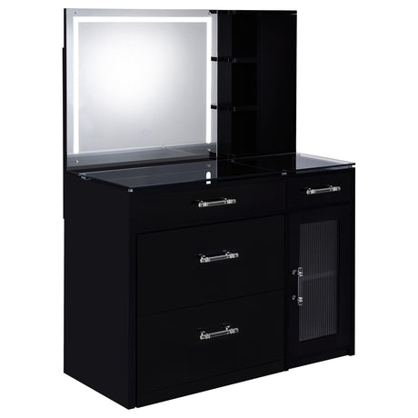 Flora 2-drawer Vanity Set with LED Mirror Black High Gloss - Tampa Furniture Outlet