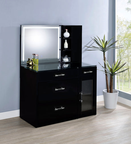 Flora 2-drawer Vanity Set with LED Mirror Black High Gloss - Tampa Furniture Outlet