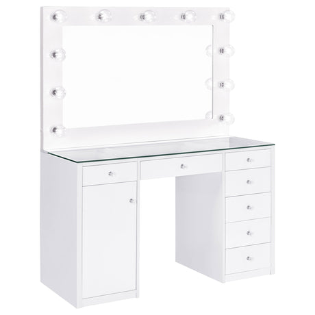 Acena 7-drawer Vanity Set with Lighting White High Gloss - Tampa Furniture Outlet