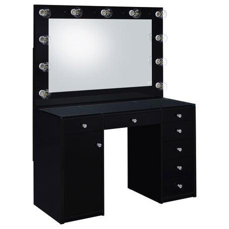 Acena 7-drawer Vanity Set with Lighting Black High Gloss - Tampa Furniture Outlet