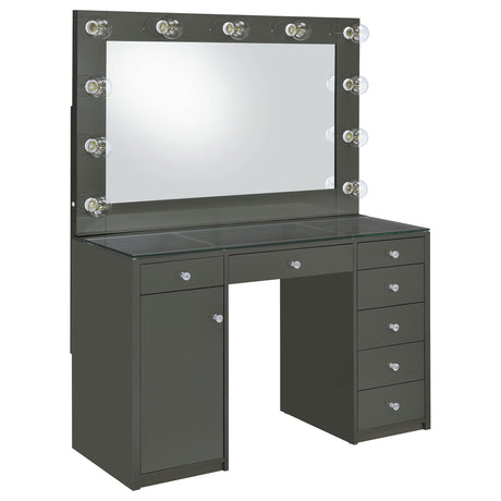 Acena 7-drawer Vanity Set with Lighting Grey High Gloss - Tampa Furniture Outlet