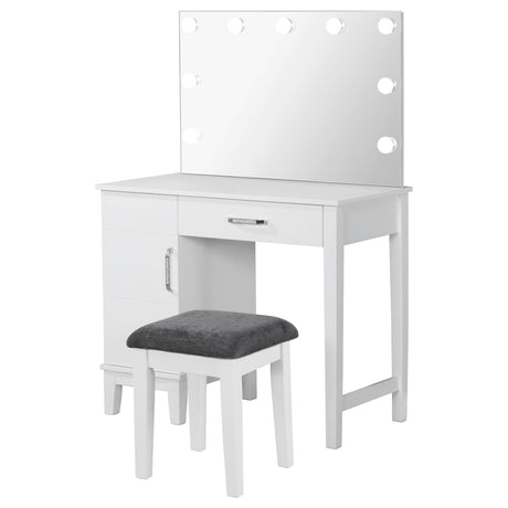 Elijah Vanity Set with Lighting & Stool White and Dark Grey - Tampa Furniture Outlet