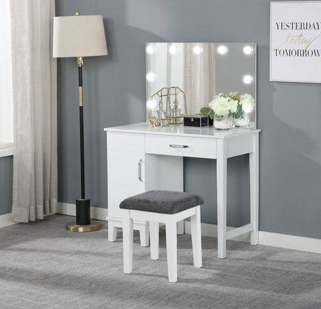 Elijah Vanity Set with Lighting & Stool White and Dark Grey - Tampa Furniture Outlet