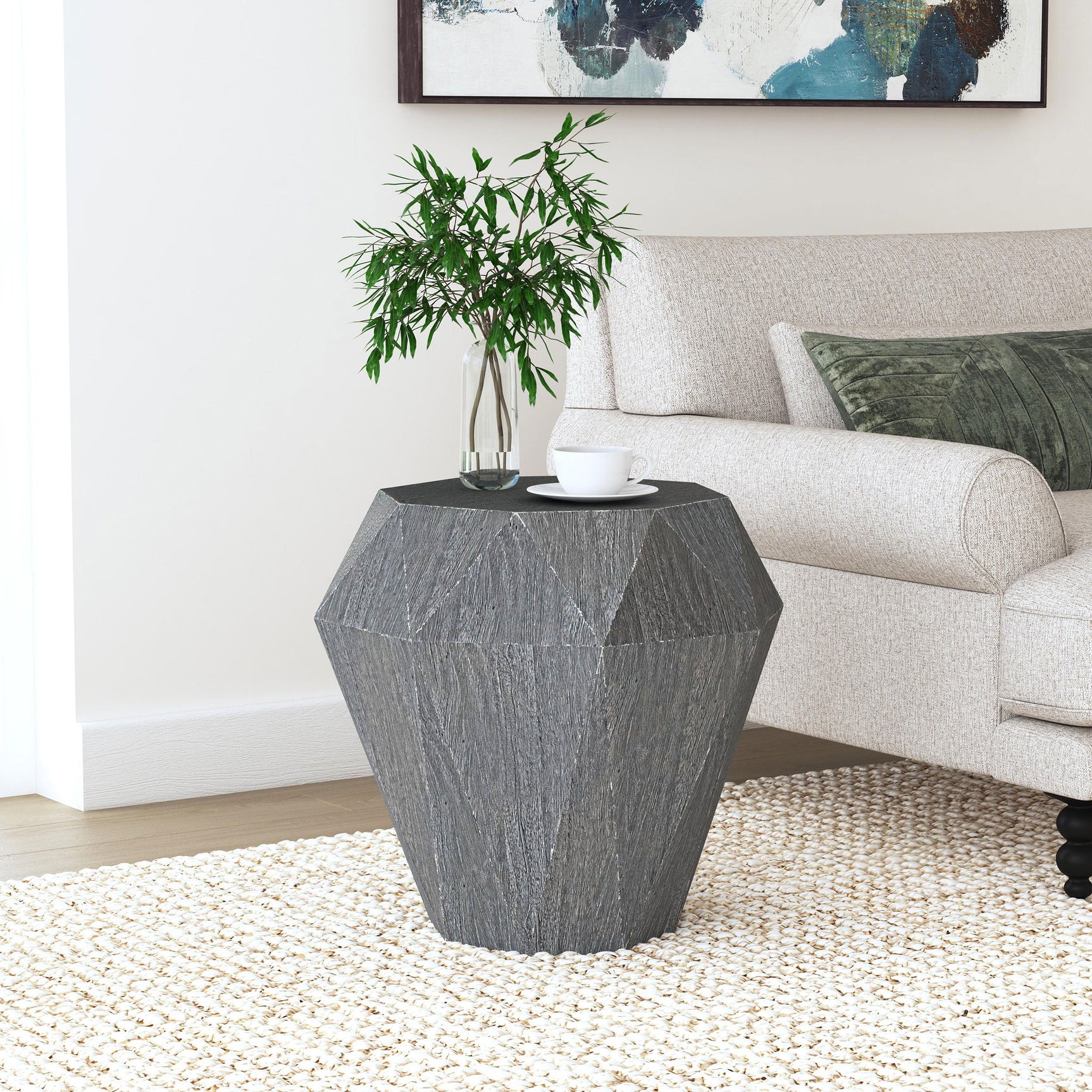 Jacinto Octagonal Solid Mango Wood Side Table Grey - Tampa Furniture Outlet