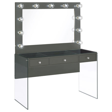 Afshan 3-drawer Vanity Set with Lighting Grey High Gloss - Tampa Furniture Outlet