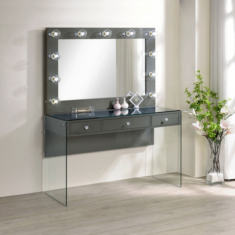 Afshan 3-drawer Vanity Set with Lighting Grey High Gloss - Tampa Furniture Outlet