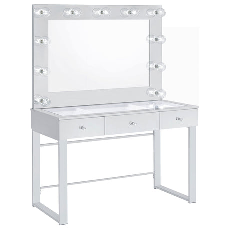 Umbridge 3-drawer Vanity Set with Lighting Chrome and White - Tampa Furniture Outlet