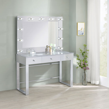 Umbridge 3-drawer Vanity Set with Lighting Chrome and White - Tampa Furniture Outlet