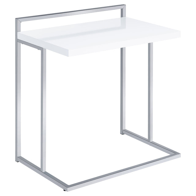 Dani Rectangular C-Shaped Sofa Side Table White High Gloss - Tampa Furniture Outlet