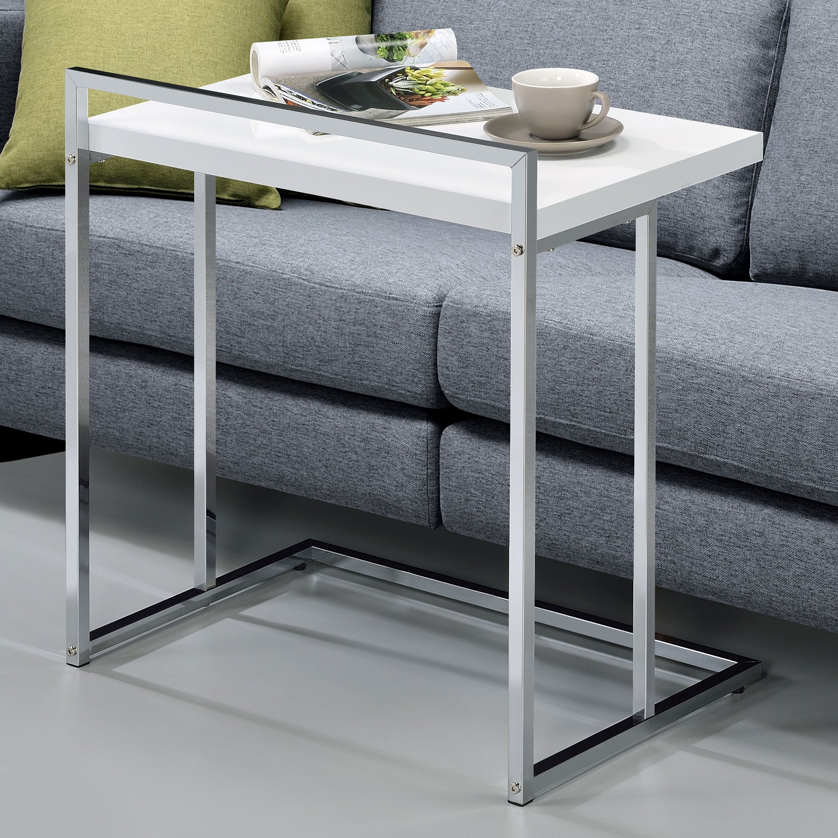 Dani Rectangular C-Shaped Sofa Side Table White High Gloss - Tampa Furniture Outlet