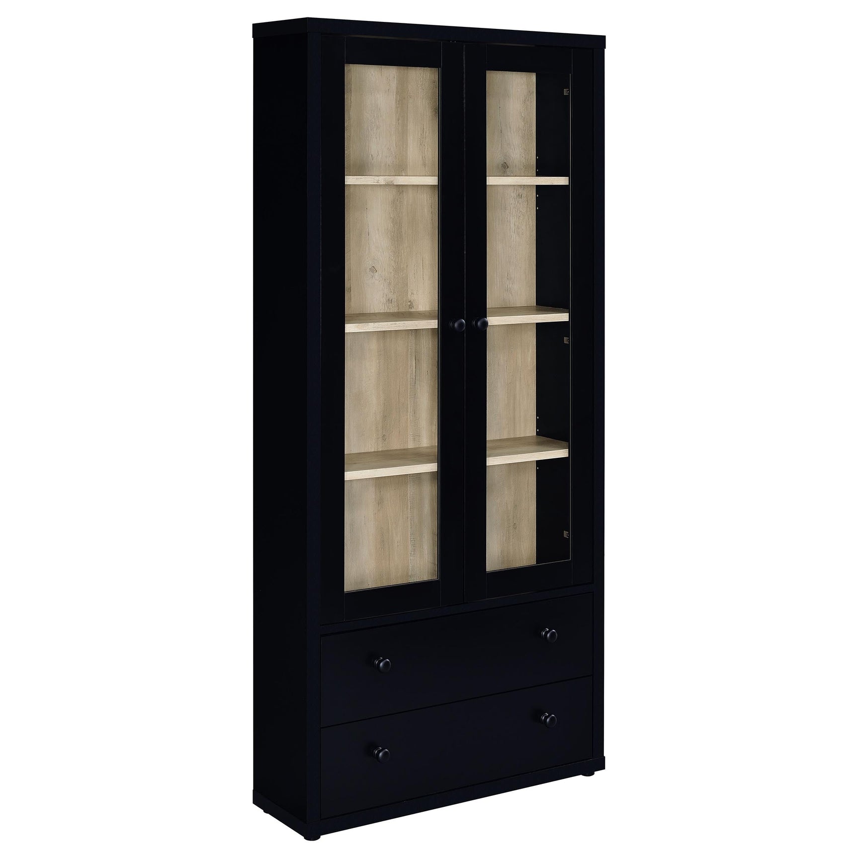 Hawthorne 4-shelf Glass Door Cabinet with Drawers Black - Tampa Furniture Outlet