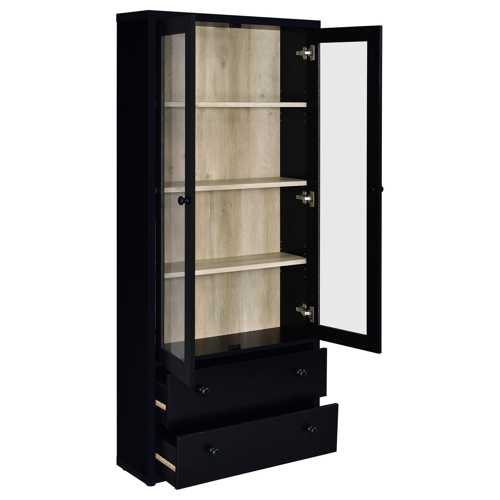 Hawthorne 4-shelf Glass Door Cabinet with Drawers Black - Tampa Furniture Outlet