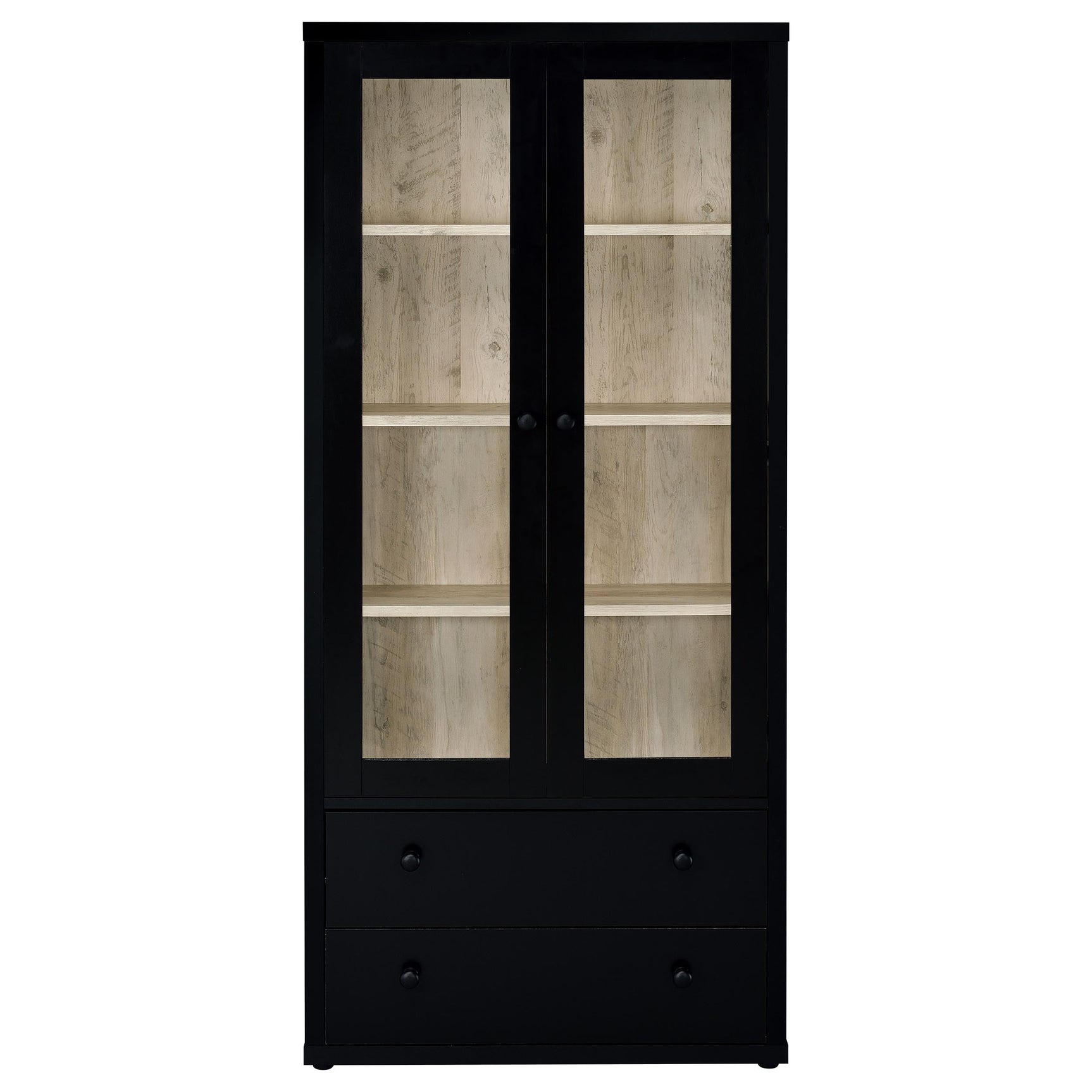 Hawthorne 4-shelf Glass Door Cabinet with Drawers Black - Tampa Furniture Outlet