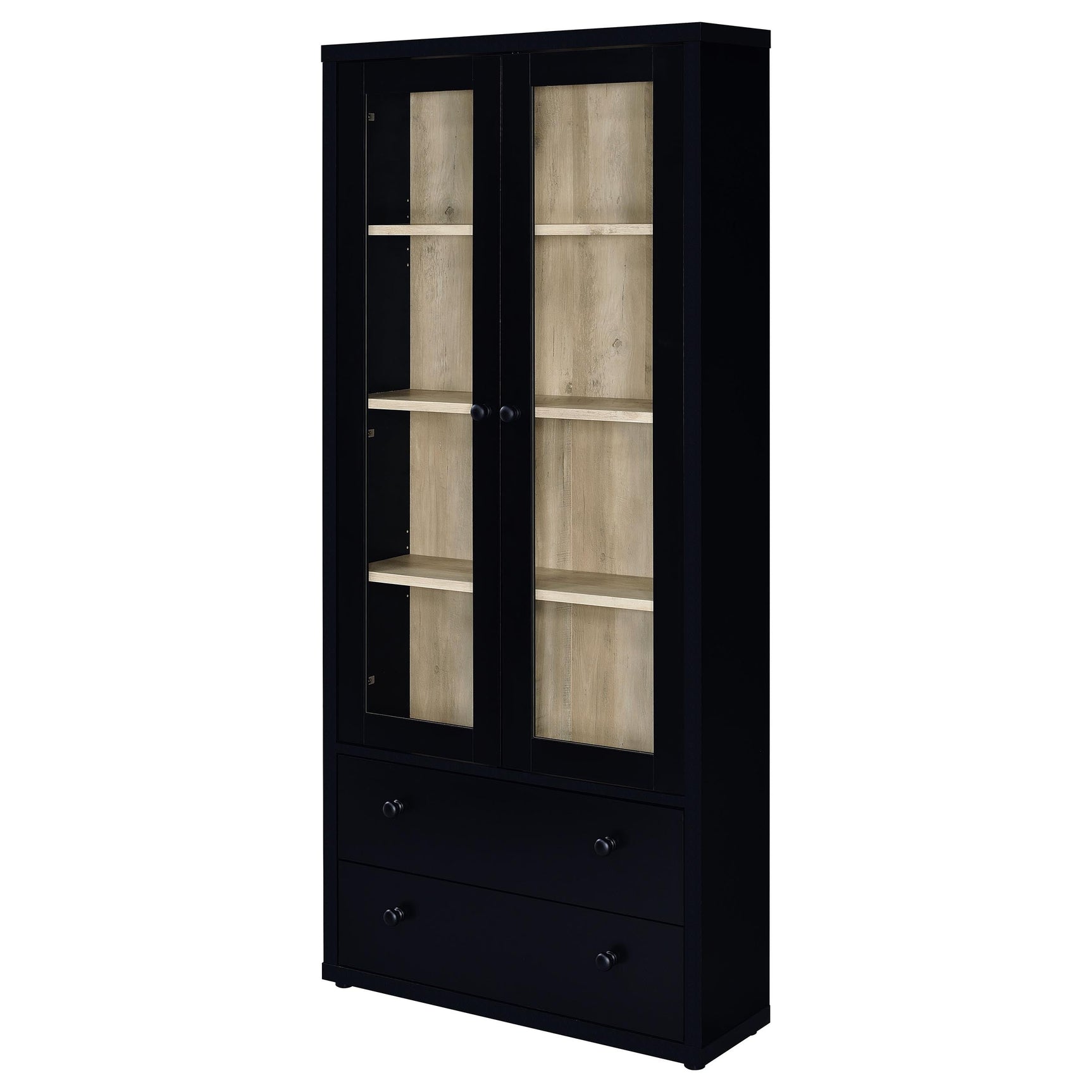 Hawthorne 4-shelf Glass Door Cabinet with Drawers Black - Tampa Furniture Outlet