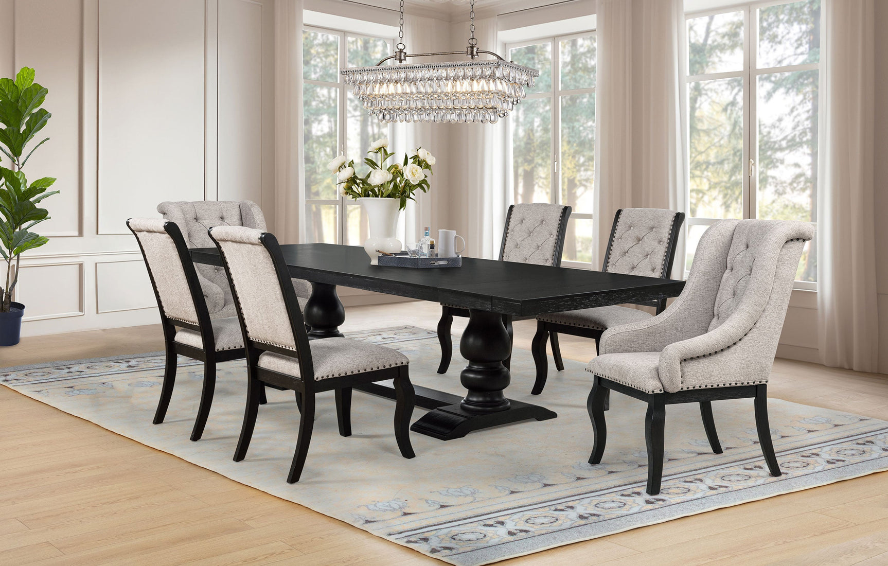 Phelps 7-piece Rectangular Dining Table Set Distressed Noir - Tampa Furniture Outlet