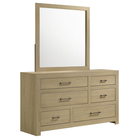 Hendricks 6-drawer Bedroom Dresser and Mirror Light Oak - Tampa Furniture Outlet