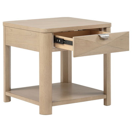 Marcelo Wood End Table with Drawer and Shelf Light Elm