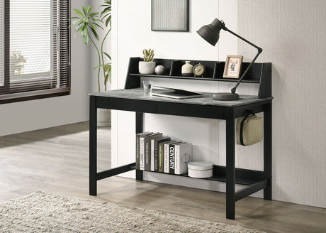 Besler 47-inch SmartTop Writing Desk with Shelf Grey Stone and Black - Tampa Furniture Outlet