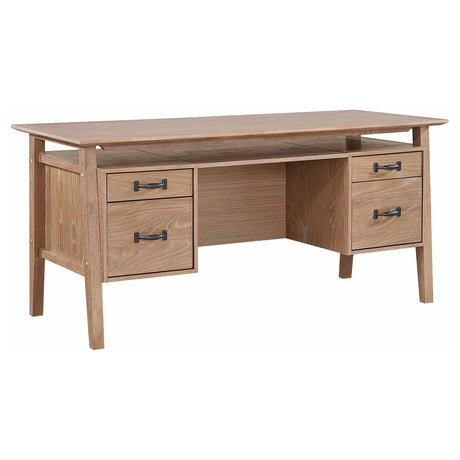 Goodson 64-inch 4-Drawer Double Pedestal Computer Desk Distressed Light Brown - Tampa Furniture Outlet