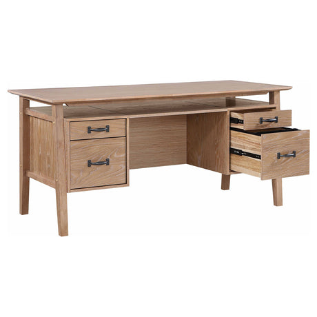 Goodson 64-inch 4-Drawer Double Pedestal Computer Desk Distressed Light Brown - Tampa Furniture Outlet