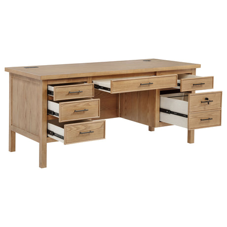 Vermes 66-inch 7-drawer Computer Desk with Power Outlet Light Ash - Tampa Furniture Outlet