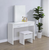 Bunbury Makeup Vanity Table Set Storage Mirror and Stool White - Tampa Furniture Outlet