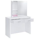 Bunbury Makeup Vanity Table Set Storage Mirror and Stool White - Tampa Furniture Outlet