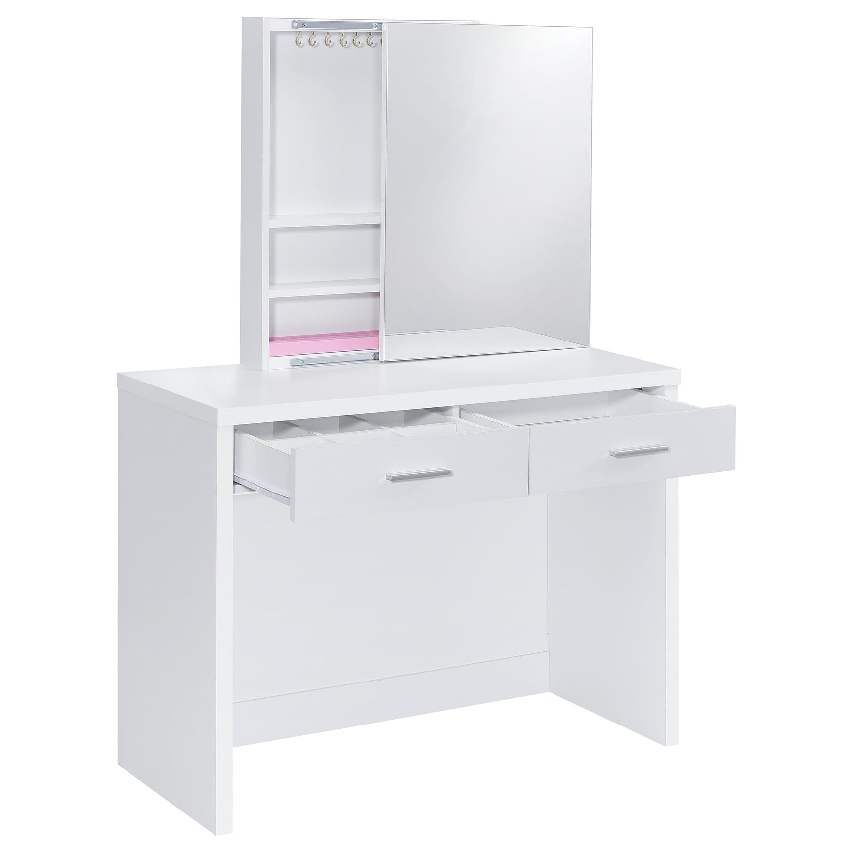 Bunbury Makeup Vanity Table Set Storage Mirror and Stool White - Tampa Furniture Outlet