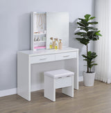 Bunbury Makeup Vanity Table Set Storage Mirror and Stool White - Tampa Furniture Outlet
