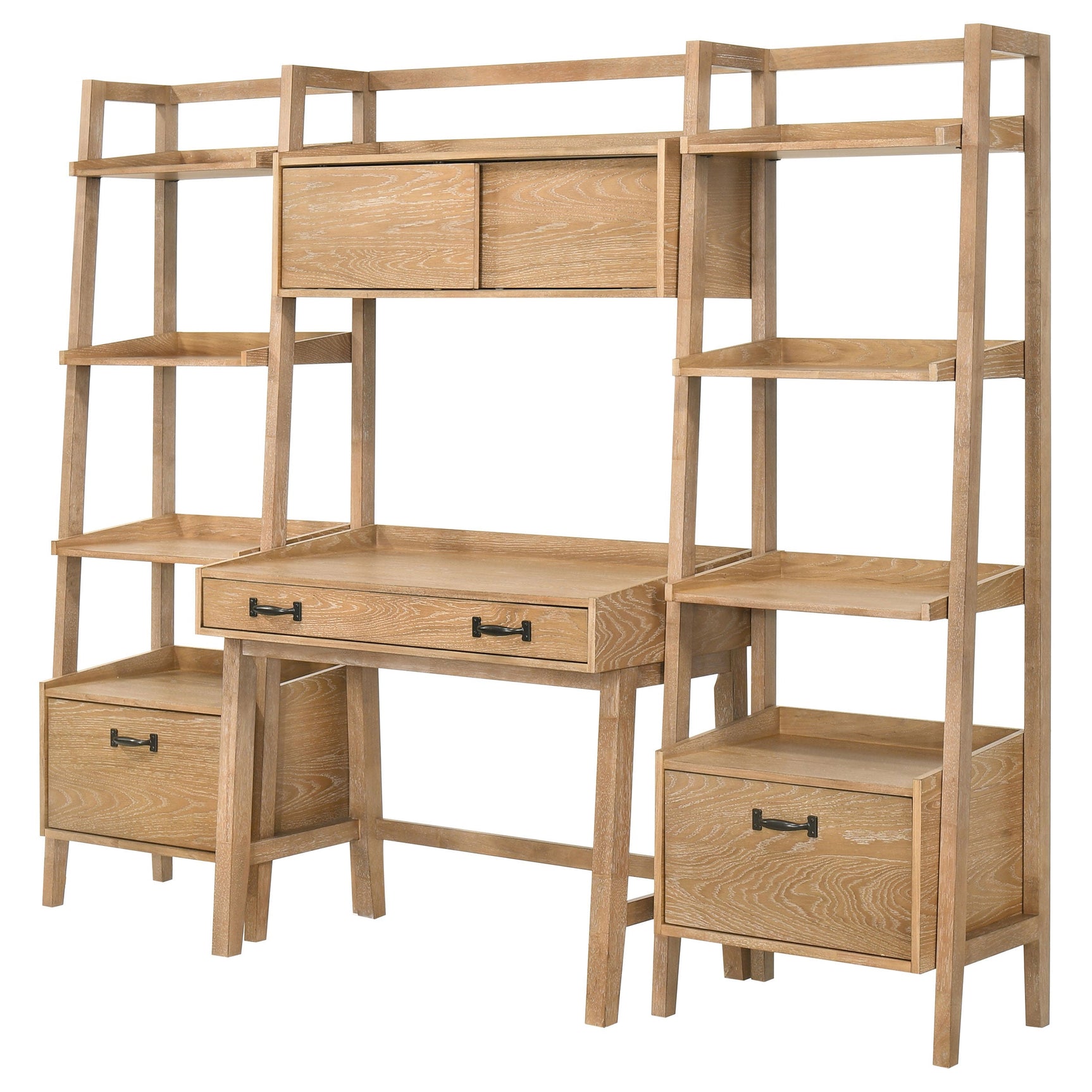 Fabian 4-piece Computer Desk and Bookshelf Set Distressed Light Brown - Tampa Furniture Outlet