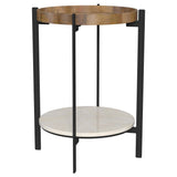 Adhvik Round End Side Table Marble Shelf Natural and Black - Tampa Furniture Outlet