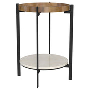 Adhvik Round End Side Table Marble Shelf Natural and Black - Tampa Furniture Outlet