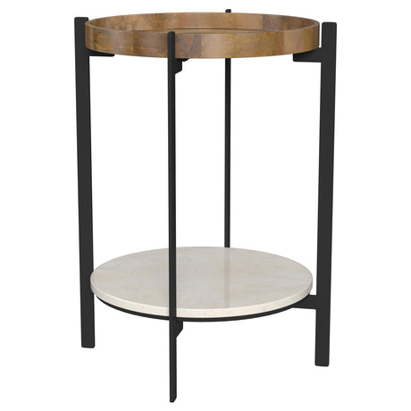Adhvik Round End Side Table Marble Shelf Natural and Black - Tampa Furniture Outlet