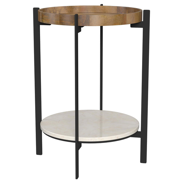 Adhvik Round End Side Table Marble Shelf Natural and Black - Tampa Furniture Outlet