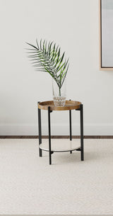 Adhvik Round End Side Table Marble Shelf Natural and Black - Tampa Furniture Outlet