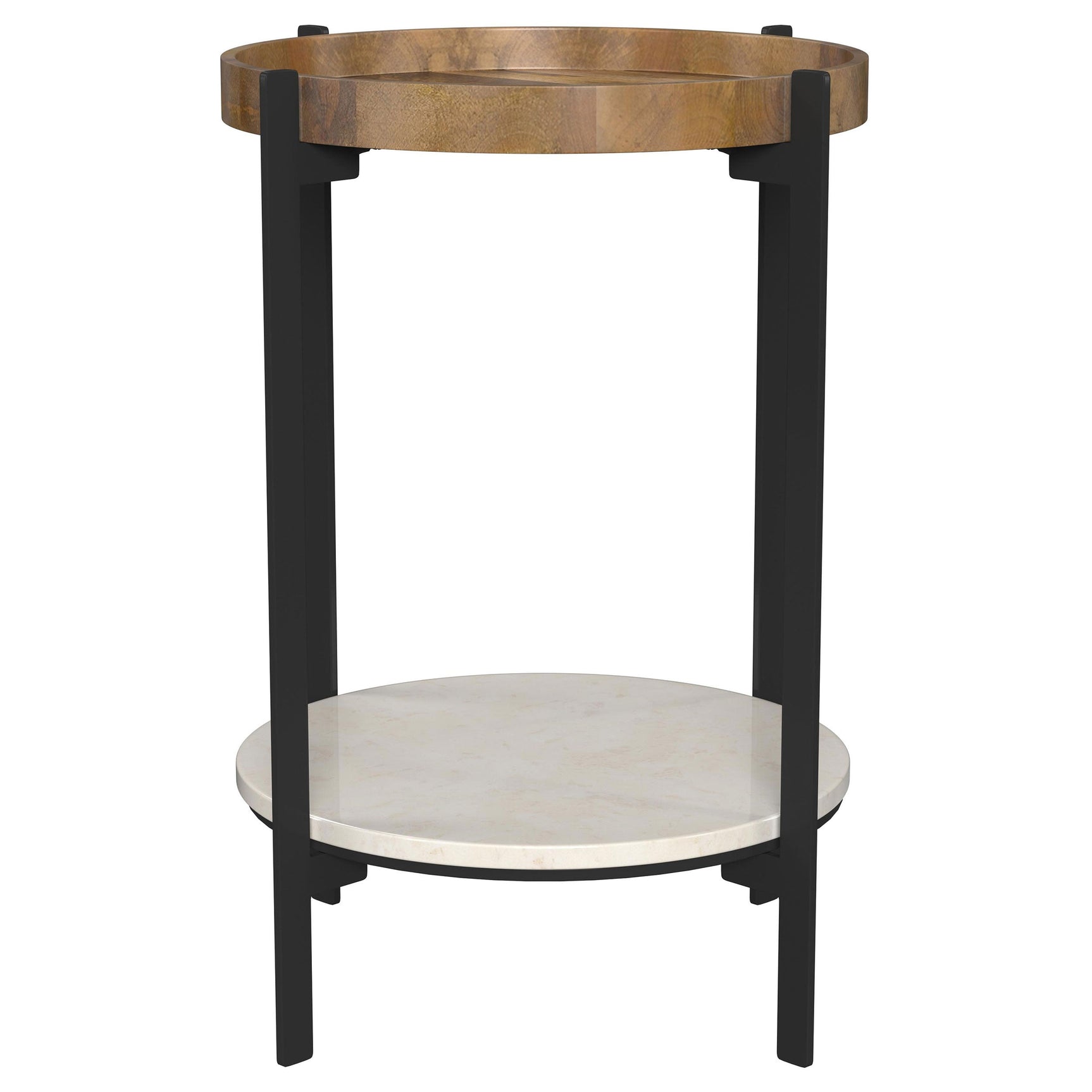 Adhvik Round End Side Table Marble Shelf Natural and Black - Tampa Furniture Outlet