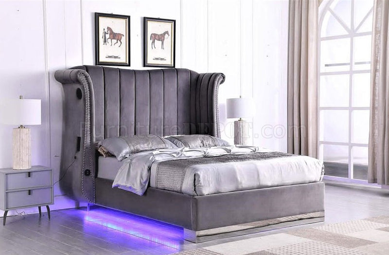 Grey Bed With Hidden Light - Tampa Furniture Outlet