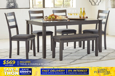 TABLE, 4 CHAIRS AND BENCH - Tampa Furniture Outlet