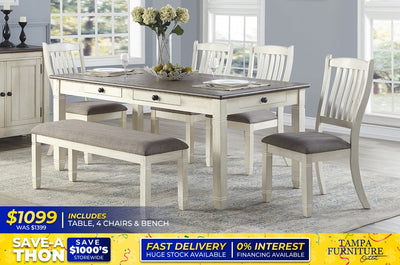 TABLE, 4 CHAIRS AND BENCH - Tampa Furniture Outlet