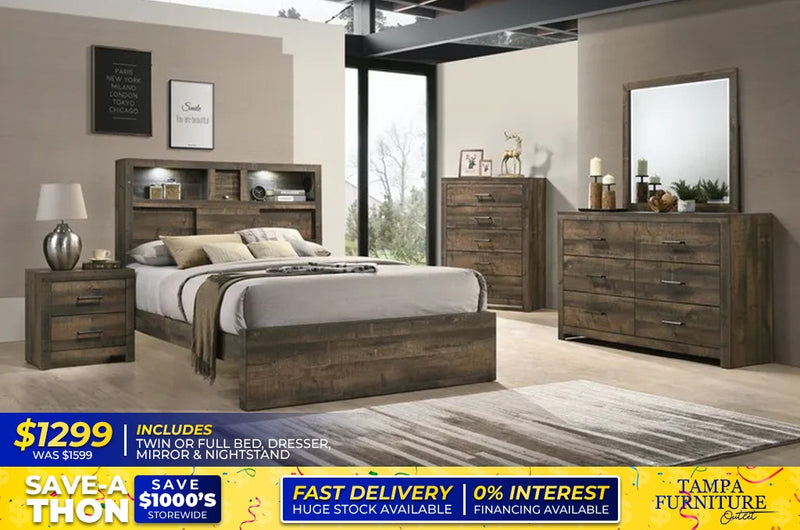 TWIN OR FULL BED, DRESSER, MIRROR AND NIGHTSTAND - Tampa Furniture Outlet