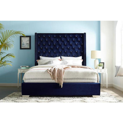 UPHL VELVET BED, BLUE - Tampa Furniture Outlet
